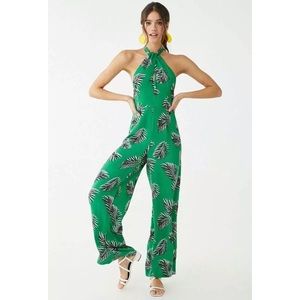Brand New Leaf Print Halter Jumpsuit